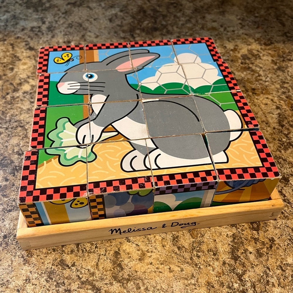 Melissa & Doug Pets Wooden Cube Blocks Puzzle Toy - Picture 2 of 5